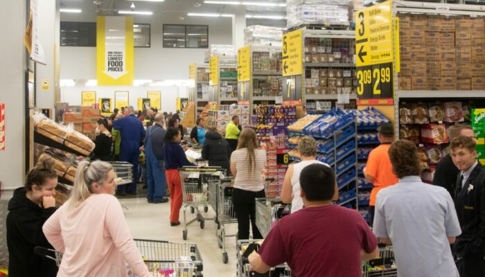 CHRISTCHURCH, NEW ZEALAND - Mar 23, 2020: 48 Hours Prior Covid-19 Lockdown CHRISTCHURCH, NEW ZEALAND - Mar 23, 2020: At Pak'n'Save Hornby in Christchurch New Zealand before the lockdown was put into place. People are stocking up on goods at a supermarket.