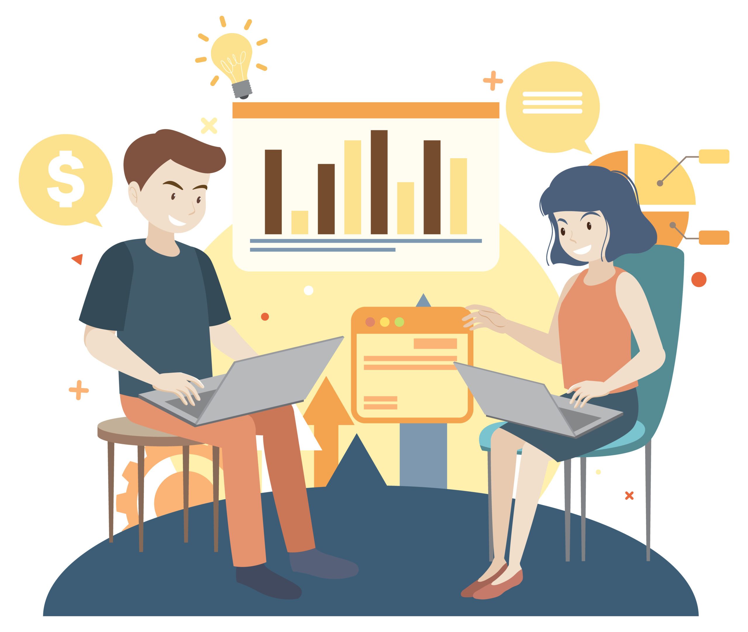 Working characters flat design for web banner